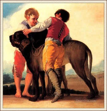 boy with a skull Painting - Boys With Mastiff Francisco de Goya